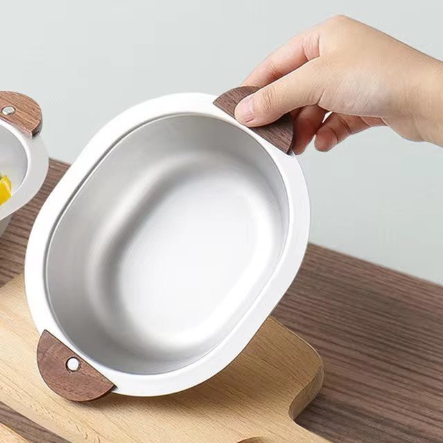 Stainless Steel Serving Bowl with Wooden Handles