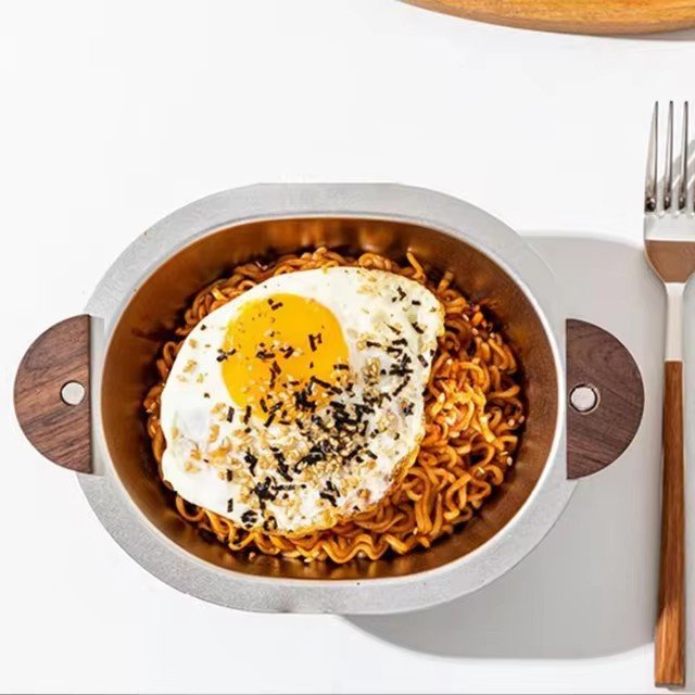 Stainless Steel Serving Bowl with Wooden Handles