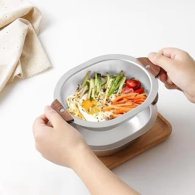 Stainless Steel Serving Bowl with Wooden Handles
