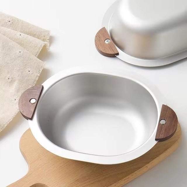 Stainless Steel Serving Bowl with Wooden Handles