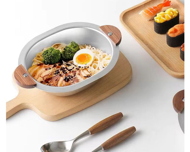 Stainless Steel Serving Bowl with Wooden Handles