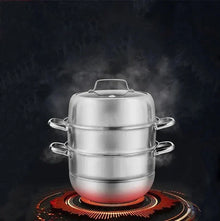 Stainless Steel Three Layers Steamer Pot With Glass Lid