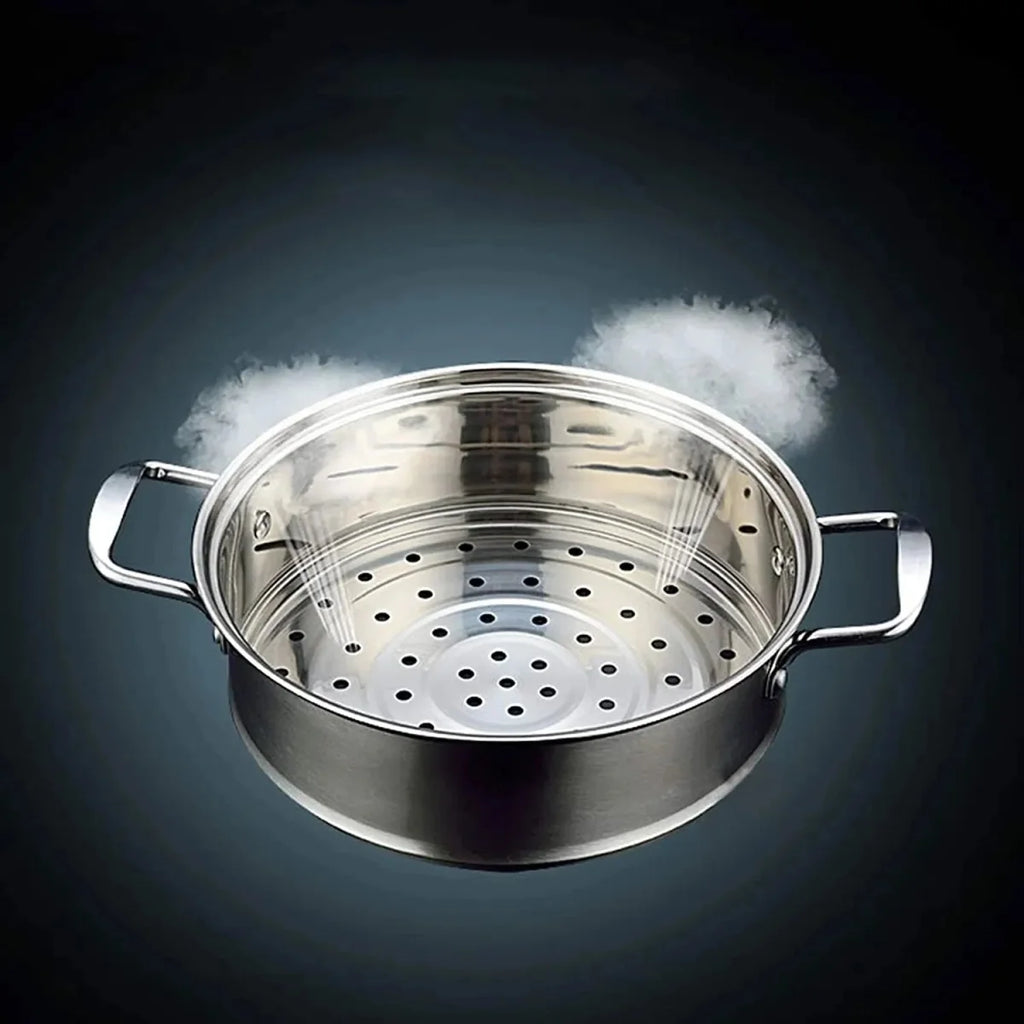 Stainless Steel Three Layers Steamer Pot With Glass Lid