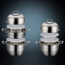 Stainless Steel Three Layers Steamer Pot With Glass Lid
