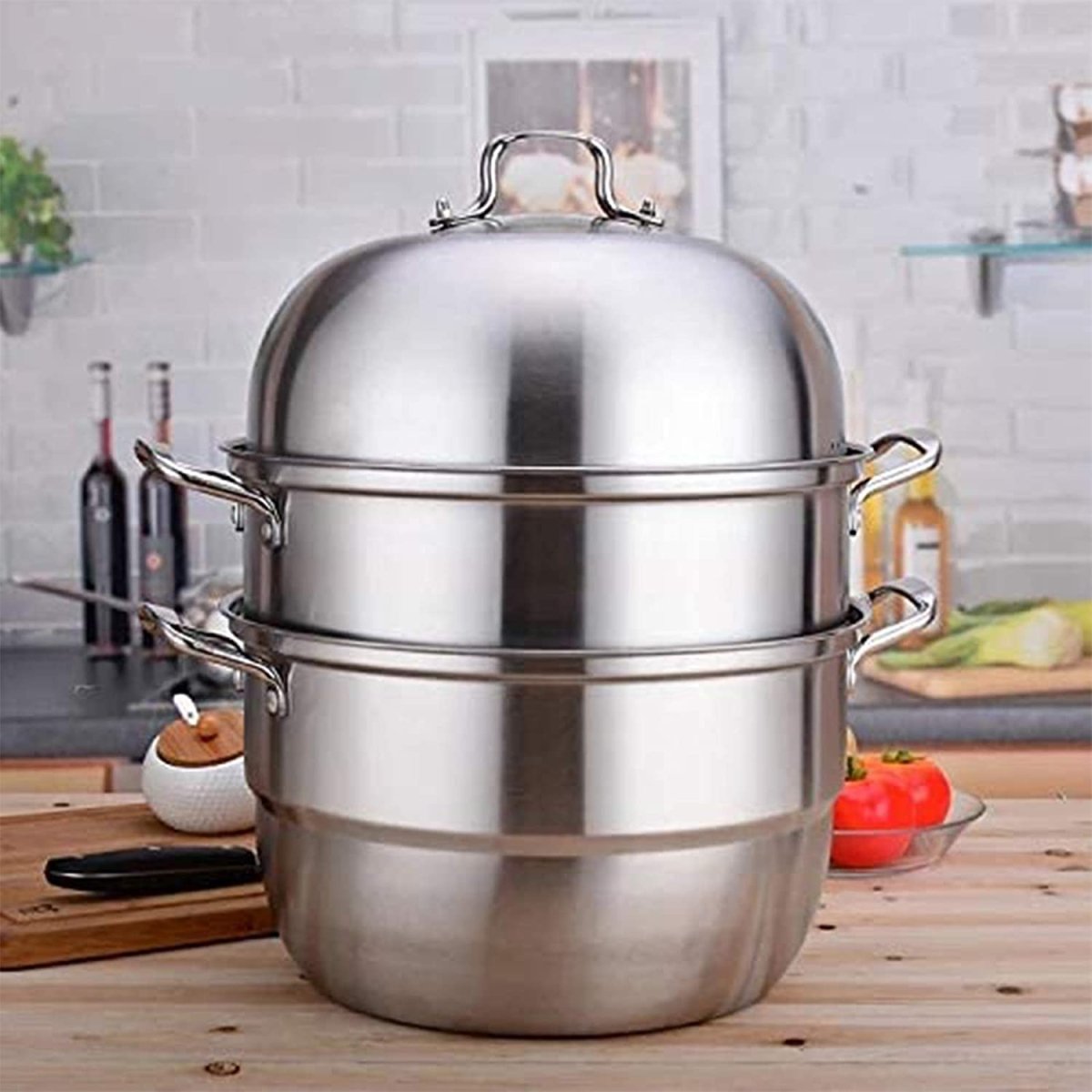 Stainless Steel Three Layers Steamer Pot With Glass Lid