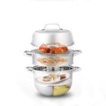 Stainless Steel Three Layers Steamer Pot With Glass Lid