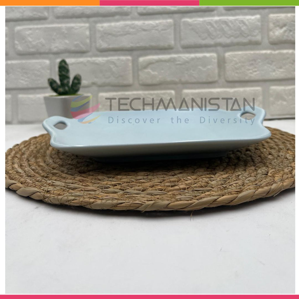 Stoneware Food Serving Tray with Handle