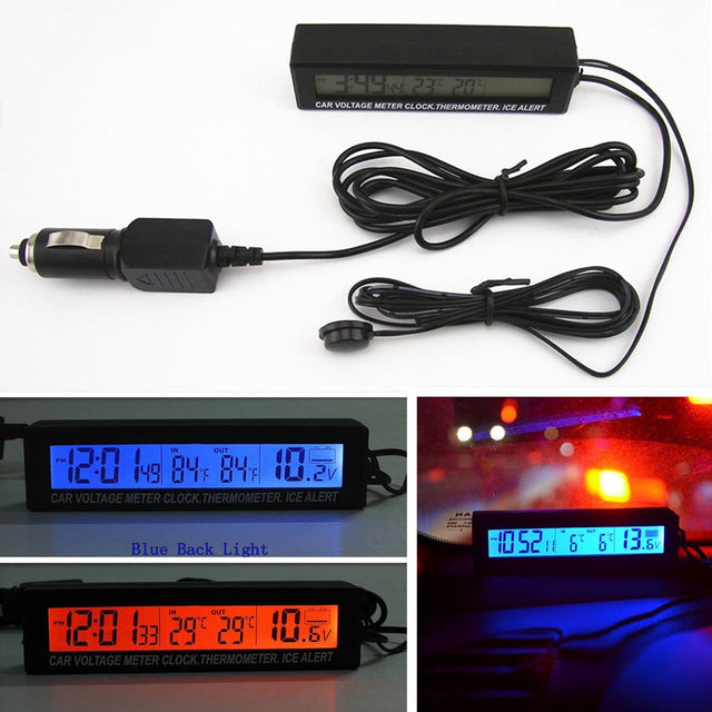 Techmanistan 3 in 1 Function Car Clock & Voltage Meter & Thermometer With Lights