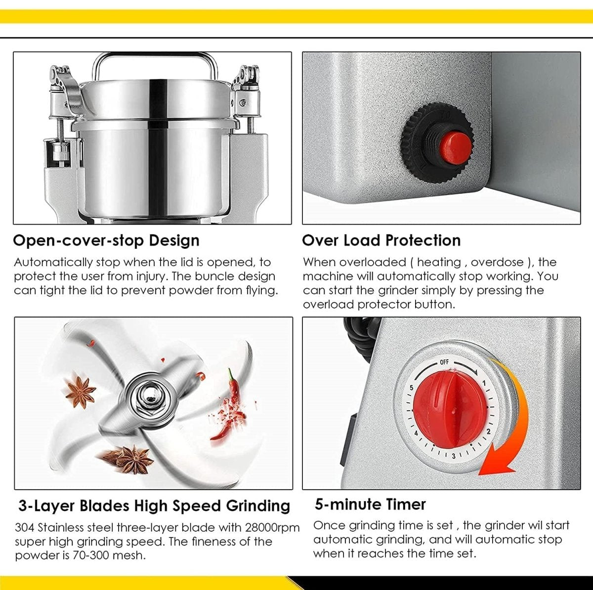 Techmanistan 400Grams High-Speed Electric Grain Grinder Mill Stainless Steel Powder Grinder