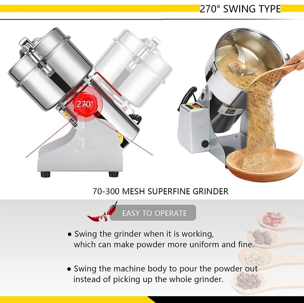 Techmanistan 400Grams High-Speed Electric Grain Grinder Mill Stainless Steel Powder Grinder