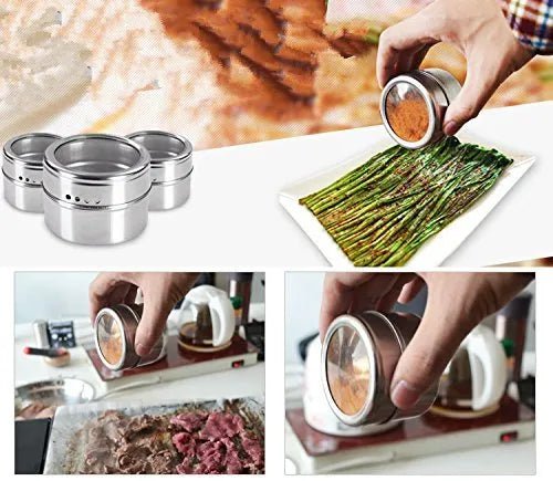 Techmanistan Magnetic Spice Tins with Rack Triangular Storage Jar with Holder