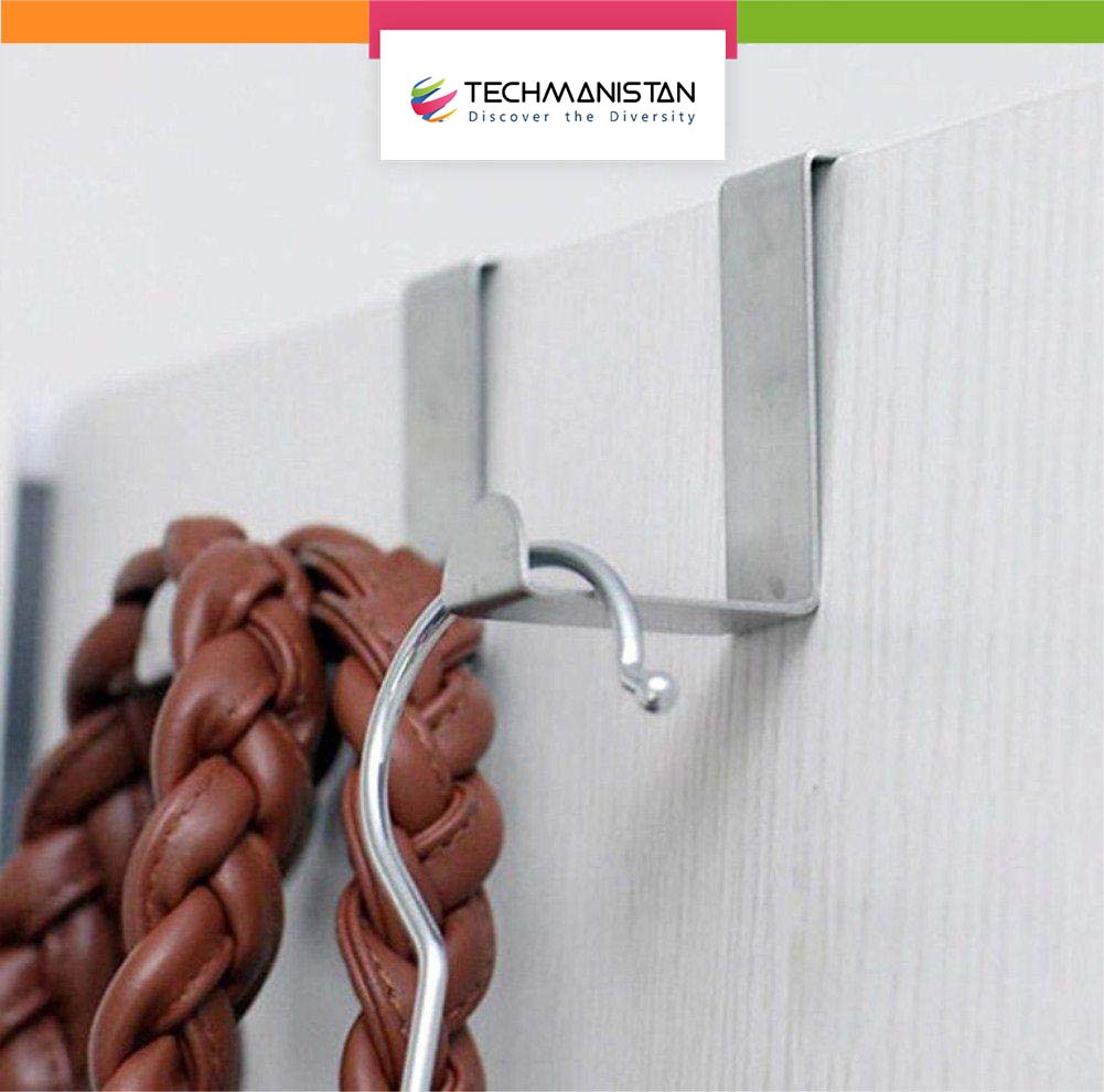 Techmanistan Pack Of 2 - Stainless Steel Over the Door Hanger Cabinet Hooks