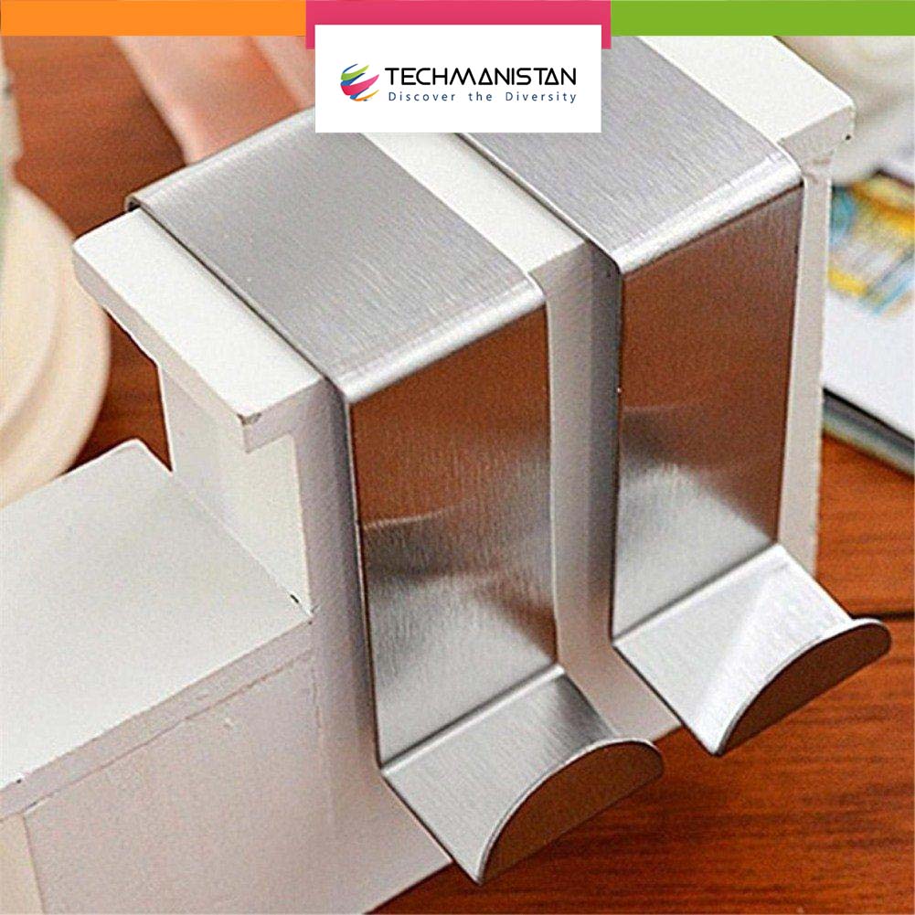 Techmanistan Pack Of 2 - Stainless Steel Over the Door Hanger Cabinet Hooks