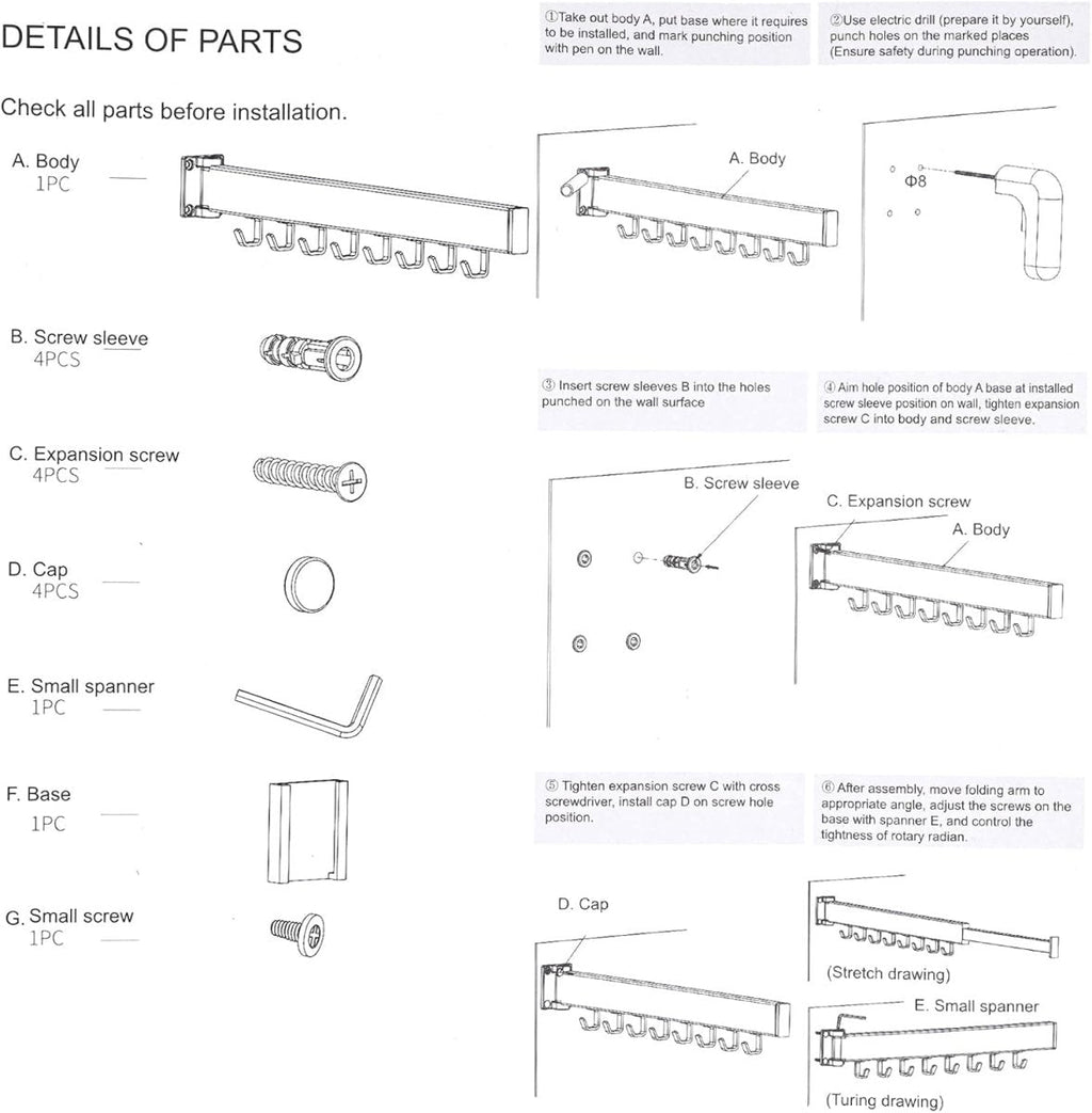 Wall Mounted Extendible Folding Clothes Hanger