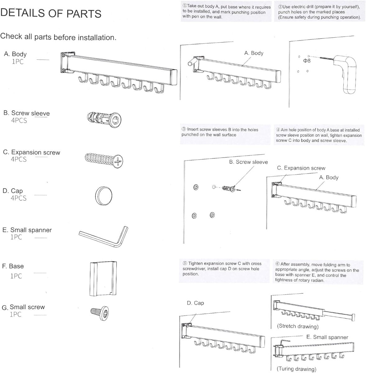 Wall Mounted Extendible Folding Clothes Hanger