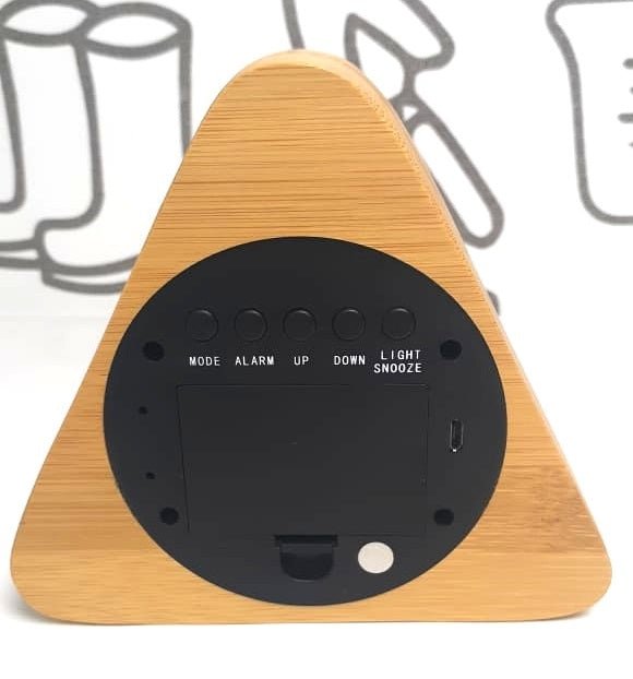 Wooden Digital Triangular Shape Desk Clock, Alarm Clock, LED Desktop Clock, Thermometer, Calendar, Date